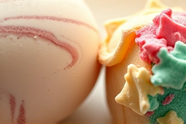 Close-up of bath bomb and bubble bar textures